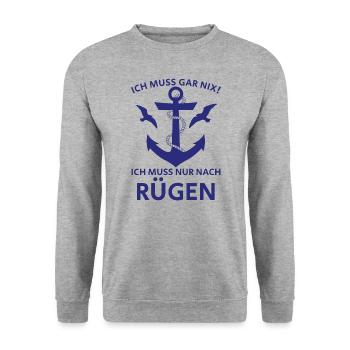 RÜGEN – ICH MUSS NUR NACH RÜGEN - Unisex Pullover - Weißgrau meliert - Vorne - Alina (178cm) & Michal (187cm)