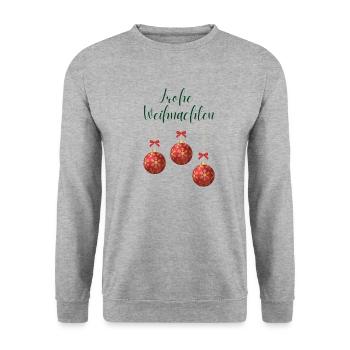 Frohe Weihnachten mit Christbaumkugeln - Unisex Pullover - Weißgrau meliert - Vorne - Alina (178cm) & Michal (187cm)