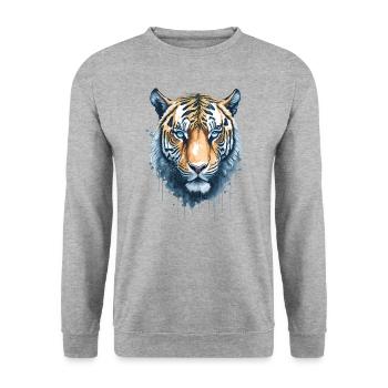 Aquarell Tigerkopf - Unisex Pullover - Weißgrau meliert - Vorne - Alina (178cm) & Michal (187cm)