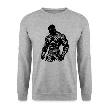 Tribal Boxer / Fighter Logo Tattoo Design - Sweat-shirt Unisexe - gris chiné - Devant - Alina (178cm) & Michal (187cm)