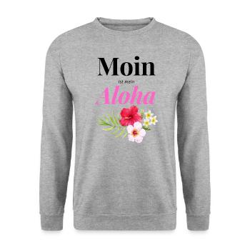 Moin ist mein Aloha - das nordische Lebensmotto - Unisex Pullover - Weißgrau meliert - Vorne - Alina (178cm) & Michal (187cm)