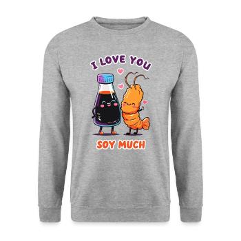 I Love You Soy Much - Unisex Pullover - Weißgrau meliert - Vorne - Alina (178cm) & Michal (187cm)