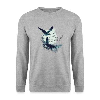 Phare d'oiseaux marins mouette - Sweat-shirt Unisexe - gris chiné - Devant - Alina (178cm) & Michal (187cm)