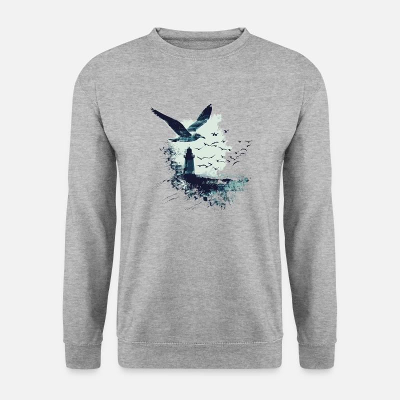 Möwe Seevogel Leuchtturm - Unisex Pullover - Weißgrau meliert
