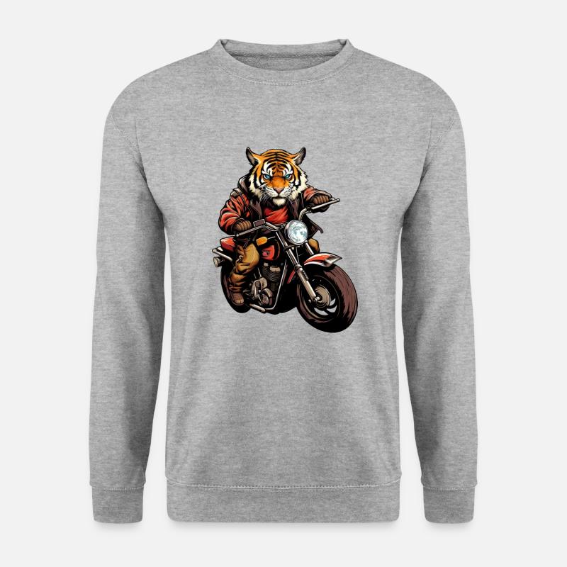 Tiger Motorrad / Motorradfahrer Tiger - Unisex Pullover - Weißgrau meliert