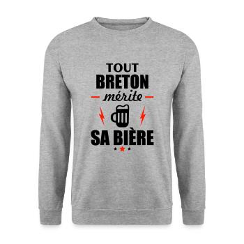 Tout breton mérite sa bière, idée cadeau bretagne - Sweat-shirt Unisexe - gris chiné - Devant - Alina (178cm) & Michal (187cm)