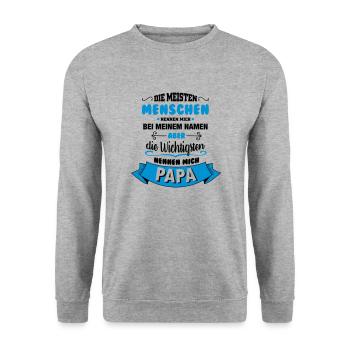Beim Namen nennen - Papa - Unisex Pullover - Weißgrau meliert - Vorne - Alina (178cm) & Michal (187cm)
