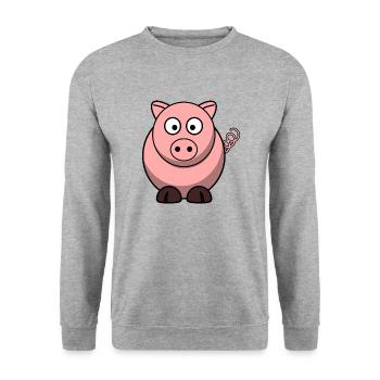 Rosa Schweinchen - Unisex Pullover - Weißgrau meliert - Vorne - Alina (178cm) & Michal (187cm)