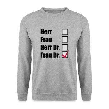 Frau Dr. - Unisex Pullover - Weißgrau meliert - Vorne - Alina (178cm) & Michal (187cm)