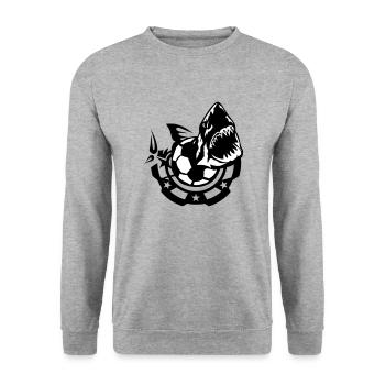 Fußball Fußball Hai Logo Zeichnung Club - Unisex Pullover - Weißgrau meliert - Vorne - Alina (178cm) & Michal (187cm)