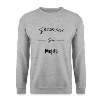 J'peux pas j'ai mojito, humour alcool - Sweat-shirt Unisexe - gris chiné - Devant - Alina (178cm) & Michal (187cm)
