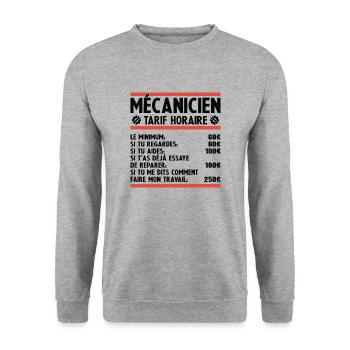 Mécanicien Tarif Horaire Humour Mechanic Cadeau - Sweat-shirt Unisexe - gris chiné - Devant - Alina (178cm) & Michal (187cm)