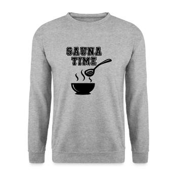 Sauna Zeit Spruch Wellness Spa Saunieren - Unisex Pullover - Weißgrau meliert - Vorne - Alina (178cm) & Michal (187cm)
