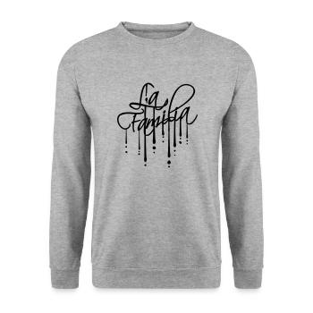 Tropfen La Familia - Unisex Pullover - Weißgrau meliert - Vorne - Alina (178cm) & Michal (187cm)