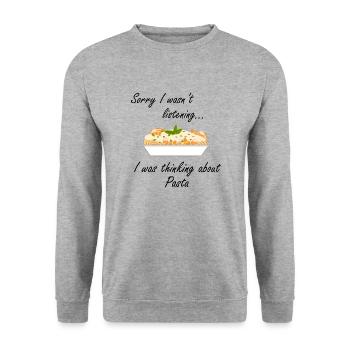 Penser aux pâtes spaghetti manger des nouilles - Sweat-shirt Unisexe - gris chiné - Devant - Alina (178cm) & Michal (187cm)