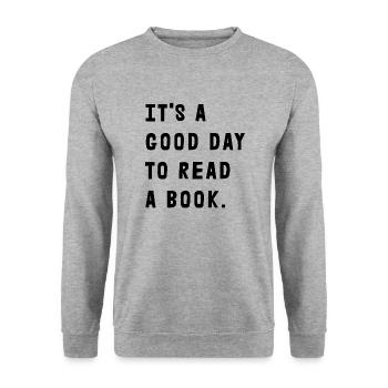 C’est une bonne journée pour lire un livre - Sweat-shirt Unisexe - gris chiné - Devant - Alina (178cm) & Michal (187cm)