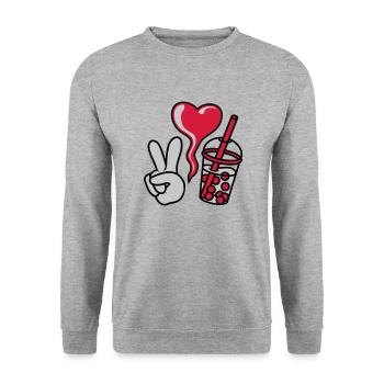 Peace Love Bubble Tea - Unisex Sweatshirt - salt & pepper - Front - Alina (178cm) & Michal (187cm)