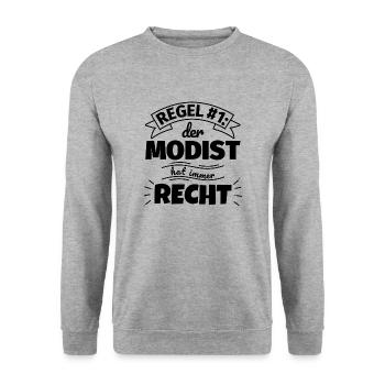 Modist Geschenke – Hat immer Recht - Unisex Pullover - Weißgrau meliert - Vorne - Alina (178cm) & Michal (187cm)