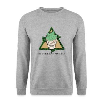 DU WIRST AUCH RECYCELT - Unisex Pullover - Weißgrau meliert - Vorne - Alina (178cm) & Michal (187cm)