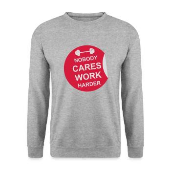 nobody cares work harder - Unisex Pullover - Weißgrau meliert - Vorne - Alina (178cm) & Michal (187cm)