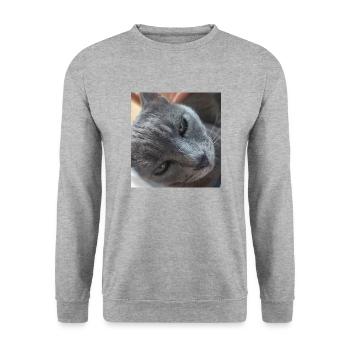 Cat in the house - Unisex Pullover - Weißgrau meliert - Vorne - Alina (178cm) & Michal (187cm)
