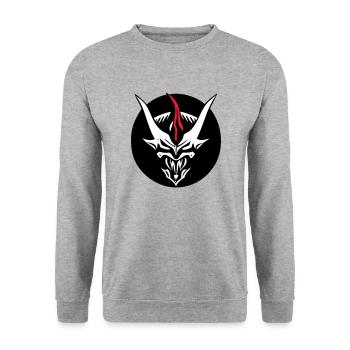 Dämonisches Monster (3. Horn personalisierbar) - Unisex Pullover - Weißgrau meliert - Vorne - Alina (178cm) & Michal (187cm)