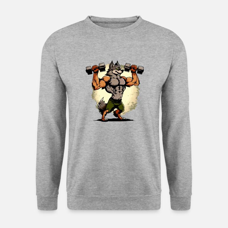 Kikou der muskulöse Wolf - Unisex Pullover - Weißgrau meliert