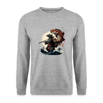 guerrier japonais attrape un gros poisson - Sweat-shirt Unisexe - gris chiné - Devant - Alina (178cm) & Michal (187cm)