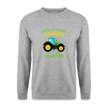 Coole Jungs fahren traktor - Unisex Pullover - Weißgrau meliert - Vorne - Alina (178cm) & Michal (187cm)