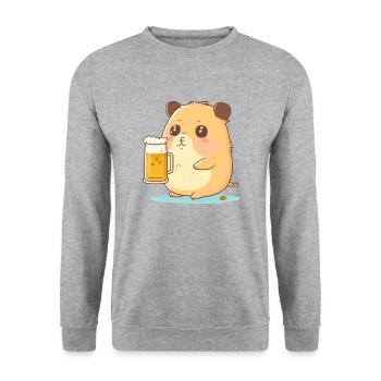Süßer dicker Biertrinkender Hamster - Unisex Pullover - Weißgrau meliert - Vorne - Alina (178cm) & Michal (187cm)