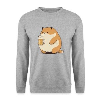 Un gros chat drôle boit de la bière - Sweat-shirt Unisexe - gris chiné - Devant - Alina (178cm) & Michal (187cm)