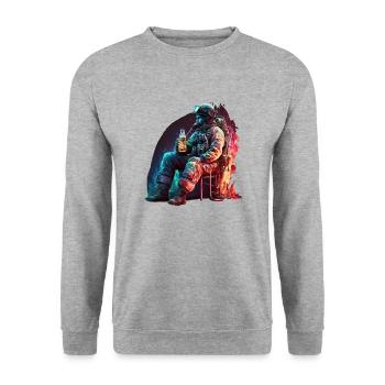 Firefighter enjoying a beer in the fire - Unisex Sweatshirt - salt & pepper - Front - Alina (178cm) & Michal (187cm)