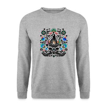 L'oiseau vintage noir - Sweat-shirt Unisexe - gris chiné - Devant - Alina (178cm) & Michal (187cm)