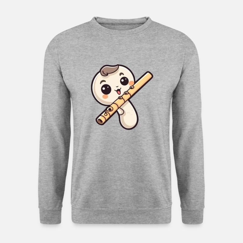 Flöte im Comic Stil - Unisex Pullover - Weißgrau meliert