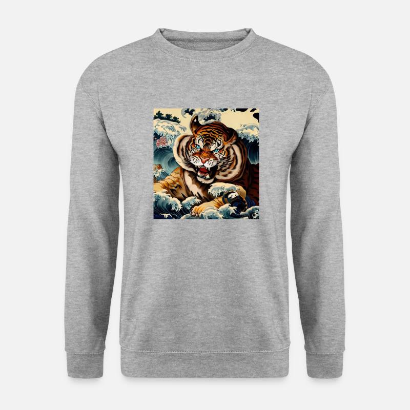 Tiger Japanisch Japan - Unisex Pullover - Weißgrau meliert