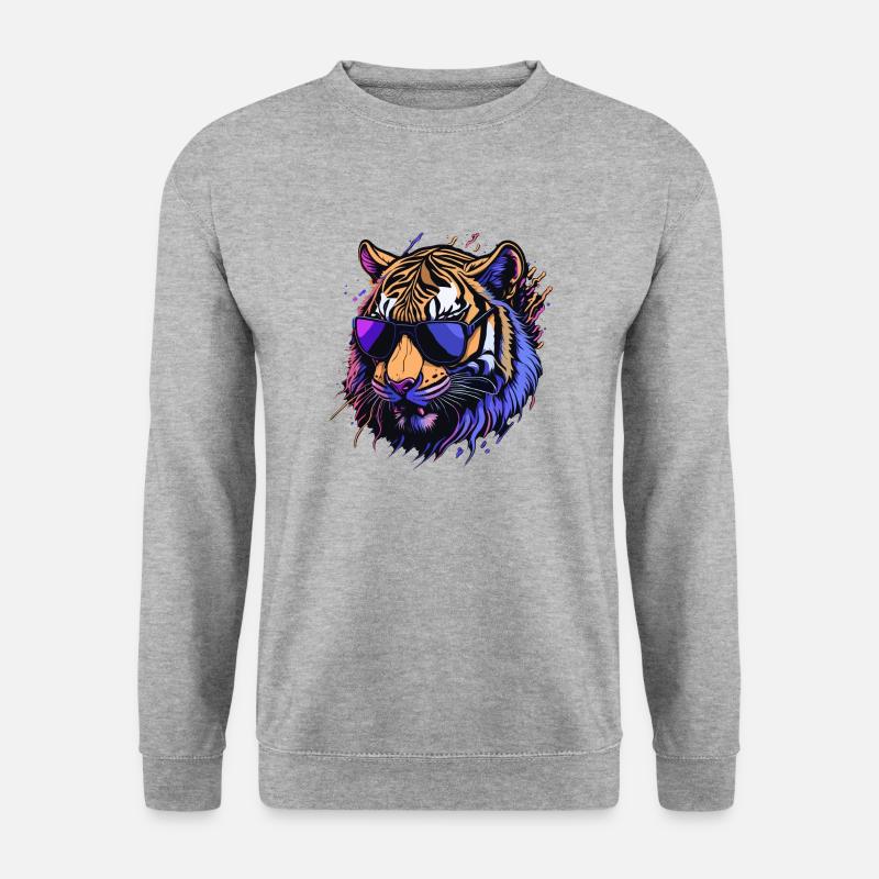 Cooler Retro-Tigerkopf - Unisex Pullover - Weißgrau meliert