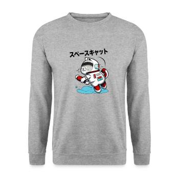 SPACE CAT JAPANESE - Unisex Sweatshirt - salt & pepper - Front - Alina (178cm) & Michal (187cm)