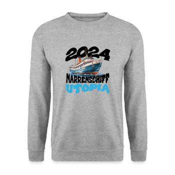 Narrenschiff Utopia, Franz Josef Strauß - Unisex Pullover - Weißgrau meliert - Vorne - Alina (178cm) & Michal (187cm)