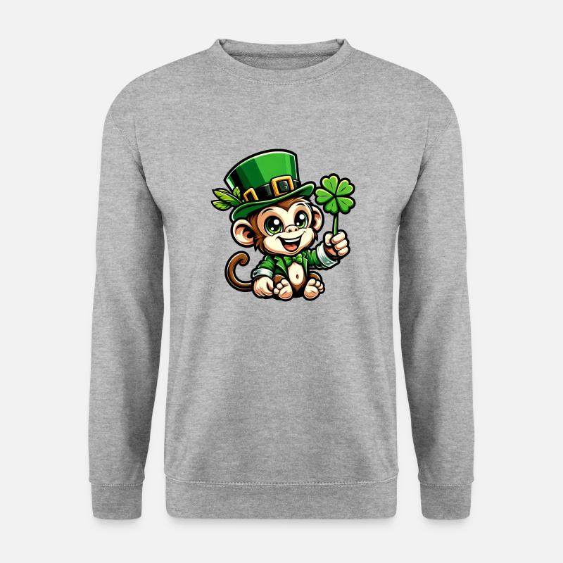 St. Patrick's Day Affe Schimpanse Kleeblatt Design - Unisex Pullover - Weißgrau meliert