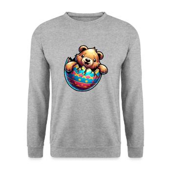 Easter Bear Hatches from Easter Egg: Sweets - Unisex Sweatshirt - salt & pepper - Front - Alina (178cm) & Michal (187cm)