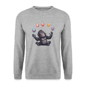Ostern Gorilla Jongleur mit Eiern - Unisex Pullover - Weißgrau meliert - Vorne - Alina (178cm) & Michal (187cm)