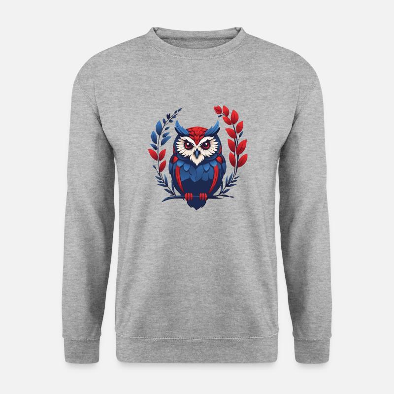 Bunte grafisch Eule für Eulenfans und Vogelfreunde - Unisex Pullover - Weißgrau meliert