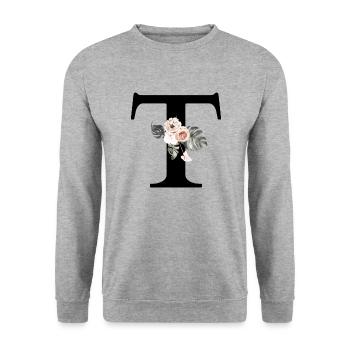 Tropical Floral Letter T - Unisex Sweatshirt - salt & pepper - Front - Alina (178cm) & Michal (187cm)