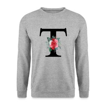 Red Floral T Letter - Unisex Sweatshirt - salt & pepper - Front - Alina (178cm) & Michal (187cm)