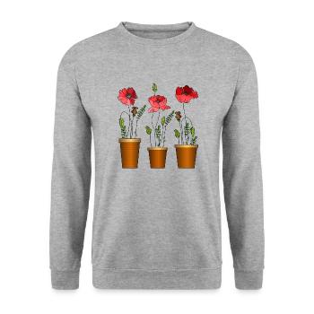 Blumen - Unisex Pullover - Weißgrau meliert - Vorne - Alina (178cm) & Michal (187cm)