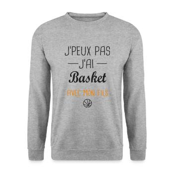J'peux pas j'ai Basket avec mon fils papa et fils - Sweat-shirt Unisexe - gris chiné - Devant - Alina (178cm) & Michal (187cm)