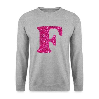 Buchstabe f rosa Glitzer - Unisex Pullover - Weißgrau meliert - Vorne - Alina (178cm) & Michal (187cm)