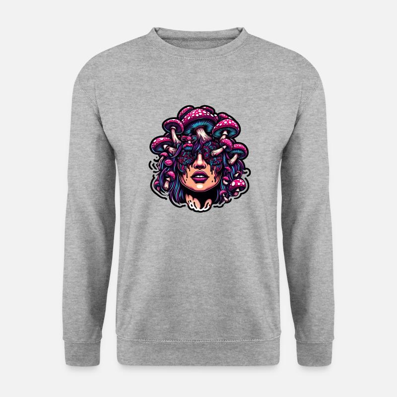Psychedelische Pilzschönheit - Unisex Pullover - Weißgrau meliert