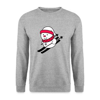 ski fahrer schneemann 02 - Unisex Pullover - Weißgrau meliert - Vorne - Alina (178cm) & Michal (187cm)