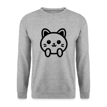 Niedlicher Katzenkopf - Unisex Pullover - Weißgrau meliert - Vorne - Alina (178cm) & Michal (187cm)
